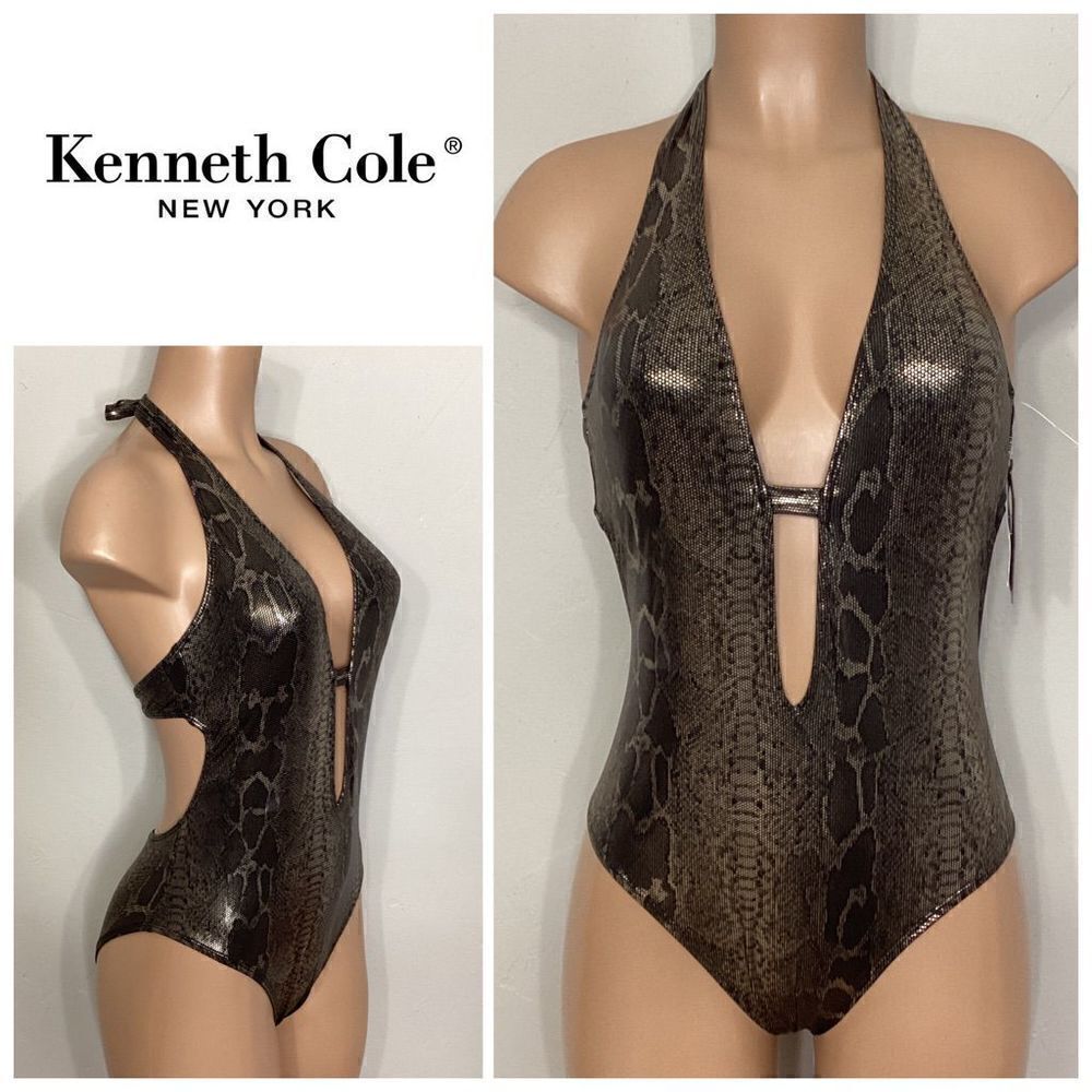 New. Kenneth Cole snake print metallic swimsuit. Normally $134. Stretches